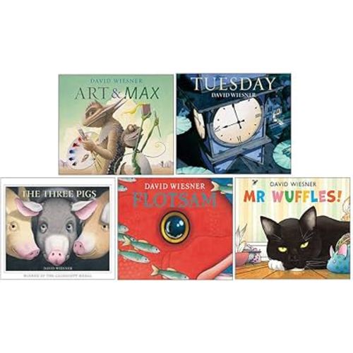 David Wiesner 5 Books Collection Set(The Three Pigs, Tuesday, Art and Max, Mr Wuffles!, Flotsam)