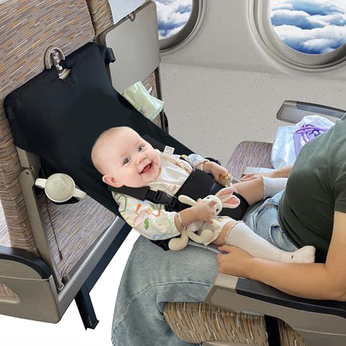 Baby Airplane Bed, Baby Travel Essentials for Flying, Portable Plane Seat Foot Rest Extender Must Haves for Infants Under 8 Months (Black)