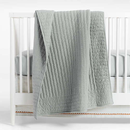 Baby's First Blue Organic Cotton Heathered Jersey Baby Crib Quilt
