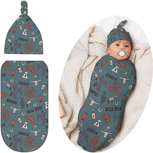 Swaddling Blanket for Baby, Sleeping Sacks, Unisex Baby Stuff with Hat, Western
