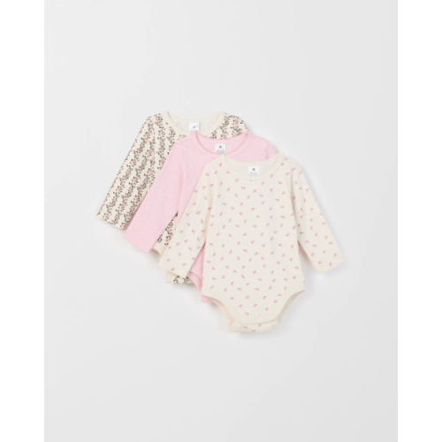 Baby Organic Cotton 3 Pack Long Sleeve Pointelle/Rib Bodysuit