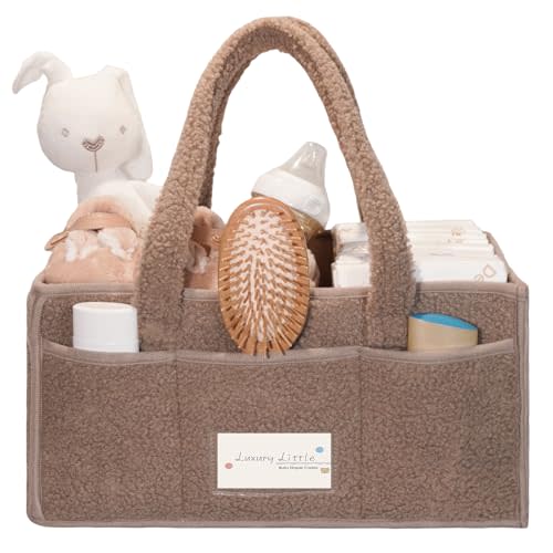 luxury little Diaper Caddy Organizer, Large Cotton Rope Nursery Baby Basket, Changing Table Organizer for Baby Diaper Storage, Portable Car Organizer with Removable Divider (Light Brown)