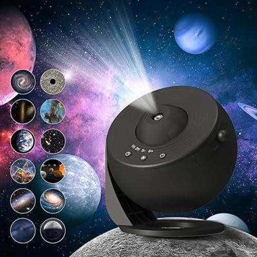 Galaxy Projector for Bedroom, HD Image Star Projector Galaxy Light Adjustable Knob, 13 Film Discs Planetarium Projector for Kids, 360° Rotating 1/2h Timer Simple 3-Button Control