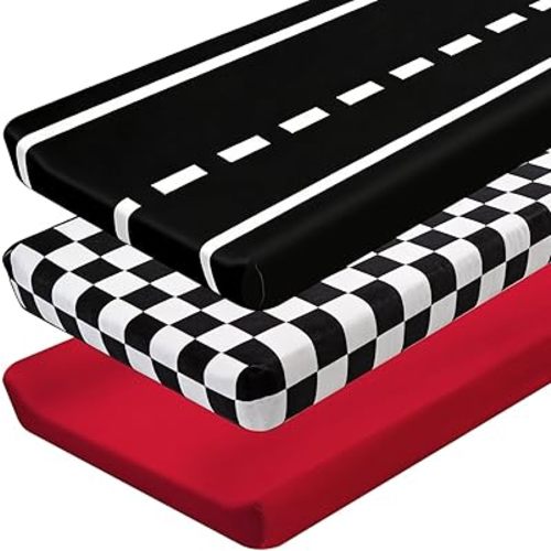 3 Pack Racing Baby Changing Pad Covers, Racing Transportation Changing Table Cover for Baby, 32'' x 16'' Safe Snug Fitted Diaper Table Sheet Fits Standard Changing Tables and Dressers