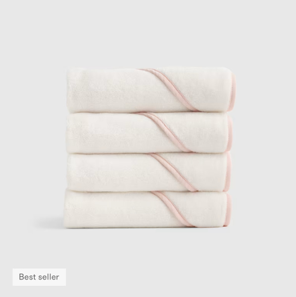 Organic Turkish Cotton Baby Hooded Towel Set 4-Pack in Soft Pink