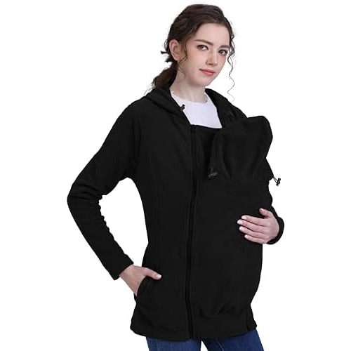 Foucome Women's Maternity Sweatshirt 2 in 1 Fleece Zip Up Hoodie Jacket with Pockets