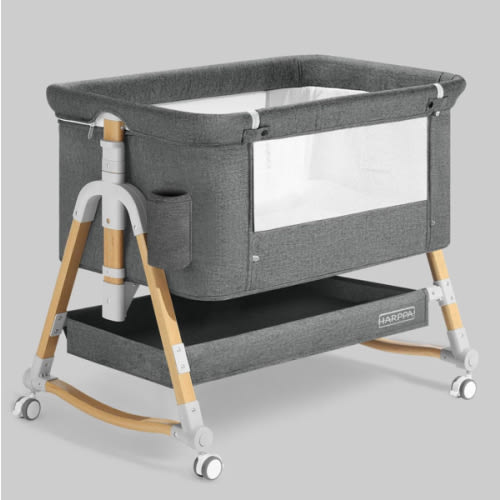 HARPPA Cuddly 3-in-1 Baby Bassinet Bedside Sleeper for Reflux | Attaches to Bed, Adjustable 5 Heights, Non-Toxic & CPSC Certified | Sturdy Aluminum Frame, Portable Wheels, Tool-Free Setup, Gentle Rocking | Perfect for Newborns, Infants, Small Spaces & Saf