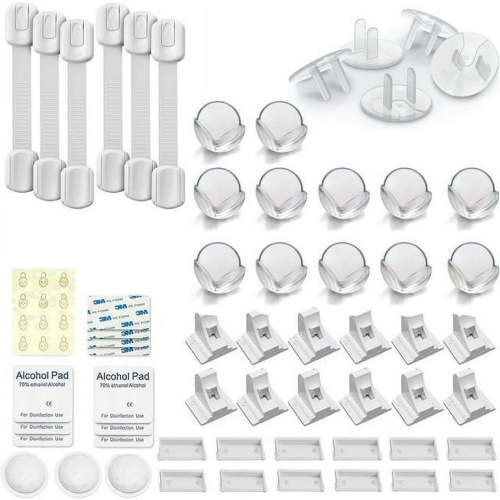 Baby Proof Me Adjustable Kitchen Childproof Magnetic Safety Lock with Outlet Covers White 54 Piece