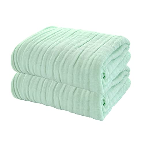 YEBON ProC 2Pcs Baby Muslin Bath Towels, Super Soft Cotton Bath Towel 6 Layers Infant Newborn Swaddle Blanket 41.3 X41.3 Inches,Baby Registry as Shower (Green)