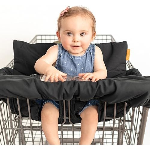 2-in-1 Cushy High Chair Cover and Shopping Cart Cover for Baby, Comfortable Cover for Grocery Cart, Universal Fit Cart Cover for Babies, Includes Storage Pouch - Black