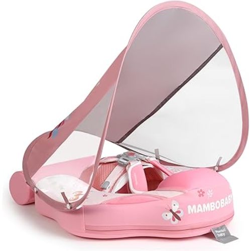 Mambobaby Float with Canopy and Tail New Upgraded Non-Inflatable Baby Pool Float Mambo Float Swim Trainer Solid Infant Swim Float Adjustable Pearl Foam Baby Swim Ring