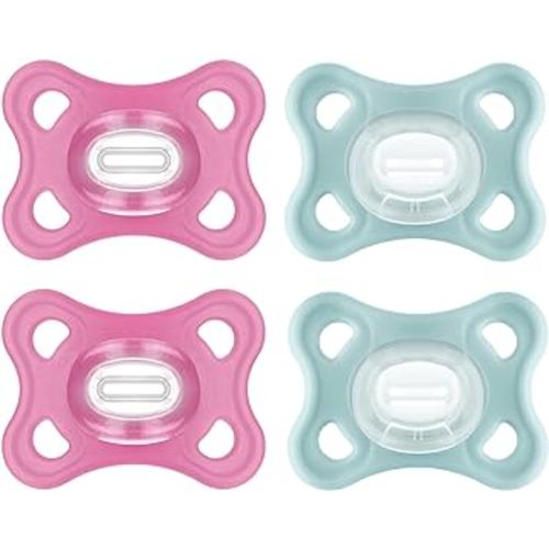 MAM Comfort Pacifiers, Newborn Pacifiers, 4 Count, MAM Pacifiers 3-12 Months, Best Pacifier for Breastfed Babies, Girl Silicone Pacifier