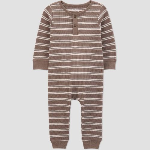 Carter's Just One You® Baby Boys' Striped Long Sleeve Romper - White/Brown