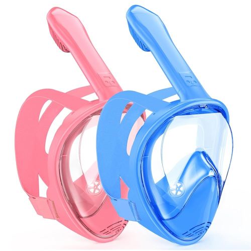 Kids Snorkel Mask Full Face, Snorkeling Gear for Kids 2-14 with Camera Mount, 180 Degree Panoramic View Snorkeling Set Anti-Fog Anti-Leak