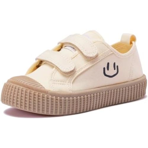 Toddler Shoes for Boys & Girls, Canvas Dual Hook and Loops Sneakers with Candy-Colored Sole