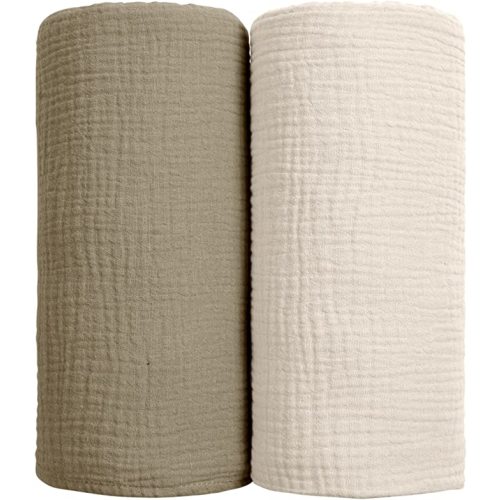 lulumoon Muslin Swaddle Blanket Baby - Cotton Swaddling Blanket Soft Baby Receiving Blanket Neutral 2Pack(Olive)