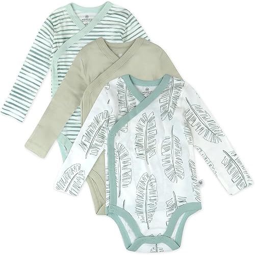 HonestBaby Baby Long Sleeve Side-Snap Organic Cotton Kimono Bodysuits (3 Pack)
