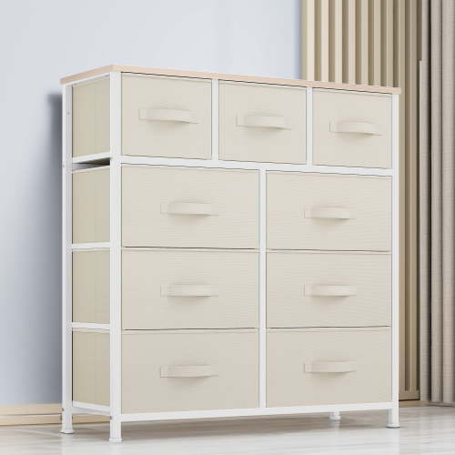 Uforic 9-Drawer Storage Dresser with Metal Frame & Wooden Top for Bedroom and Living Room for Adults, White