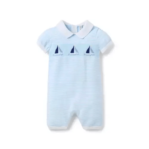 Newborn Pale Blue Stripe Baby Sailboat Striped Romper by Janie and Jack