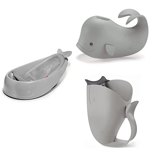 Skip Hop Baby Bath Essentials Gift Set with 3 in 1 Tub, Spout Cover, and Rinser, Moby Grey