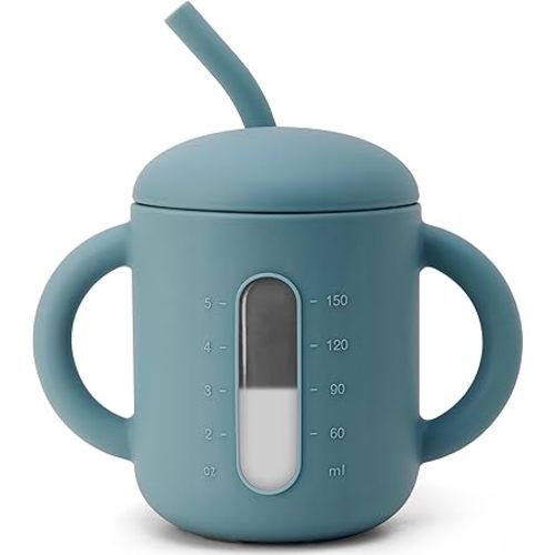 SAMiGO Silicone Baby Straw Cup for 6 12 18 Months, Sippy Cup for Infant and Toddler Training and Water Drinking, 6 OZ