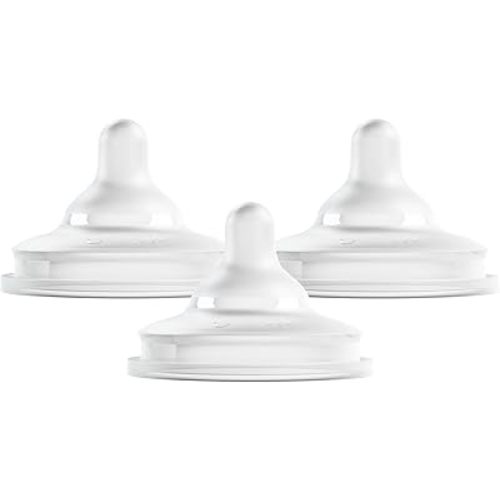 Boon Nursh Curve Silicone Baby Bottle Nipples - Platinum Food-Safe Silicone Bottle Nipples - Preemie Nipples for Baby Bottles - Baby Bottle-Feeding Supplies - 3 Count