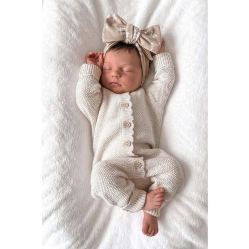 Organic Cotton Moss Stitch Baby Romper - Oat