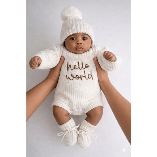 HELLO WORLD TEXTURED SNOW ROMPER