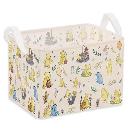 ZsaTuiy Winnie baby Stuff，Winnie Storage Nursery Basket, Large squarecanvas Laundry Hamper With A Waterproof PECoating, Foldable, Bathroom and Bedroom SetClothes ,Toys Bin, Baby Nursery HamperDecor