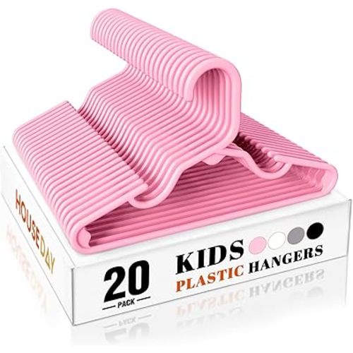 HOUSE DAY Premium Baby Hangers 20 Pack, 11 Inch Kids Plastic Hangers Pink, Slim Childrens Hangers for Infant, Toddler, and Child Clothes, Durable Baby Clothes Hangers for Closet