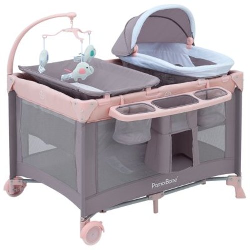 Pamo Babe Nursery Center Playard with Bassinet & Changing Table for Newborn,4-Panels Playpen