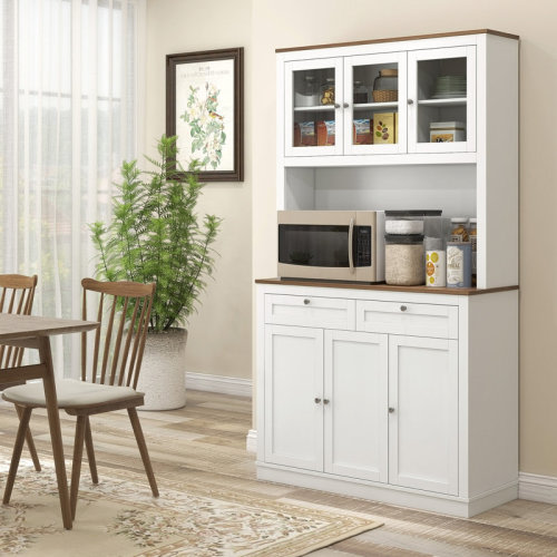 Red Barrel Studio® 71" Tall Kitchen Pantry Storage Cabinet with Microwave Stand, Freestanding Buffet with Hutch, 2 Drawers, 5 Doors, Adjustable Shelves and Glass Doors & Reviews | Wayfair