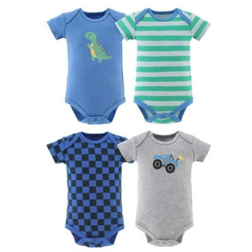 The Peanutshell Bodysuit Pack with Truck Dino Design for Newborn Baby Boys, 4-Pack