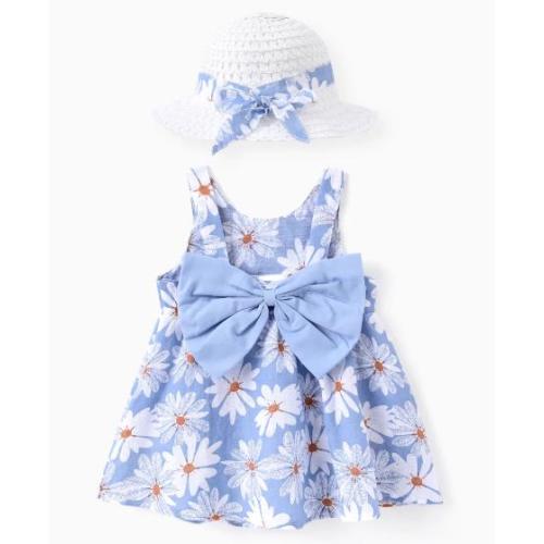 2pcs Baby Girl Little Daisy Bowknot Dress Set with Hat