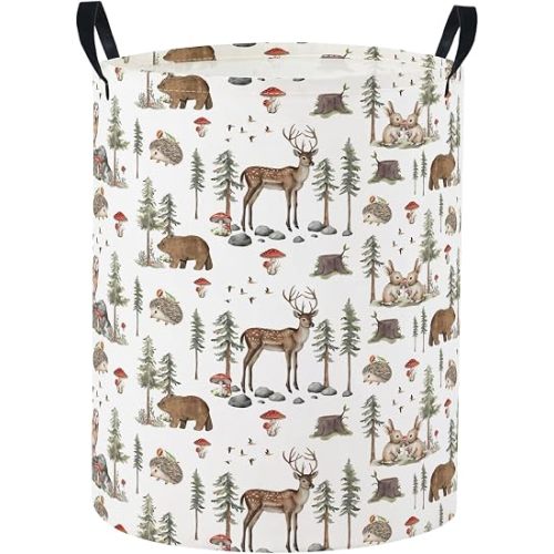 Baby Laundry Basket Baby Nursery Hamper Kids Laundry Basket Toy Storage Bin for Boys Room Decor Gift Baskets for Bedroom Bathroom(Woodland Animal)