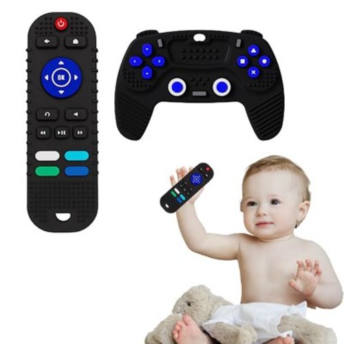 2-Pack Baby Teether Toys Silicone Toddler, Educational Sensory Toy Chew Toys, TV Remote Control Shape Teething Toys for Babies 6-18 Months (Black)
