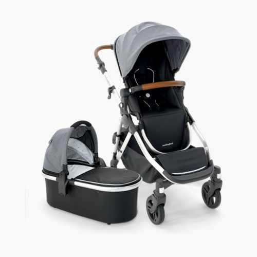 Single-to-Double Stroller 2.0 and Bassinet Bundle - Heather Grey Canopy With Penny Leather