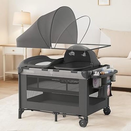 4-in-1 Baby Bassinet with Playard, Sleeper Nest, Changing Table, Mosquito Net & Canopy, Storage and Toys for Newborn to Toddler