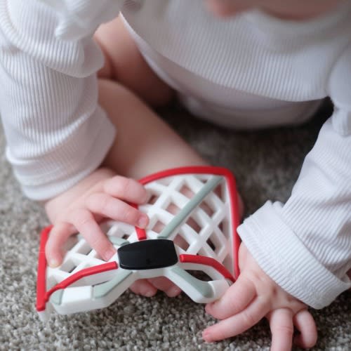 HOCKEY NET Silicone Teether with red, white, grey, black for pacifier clip, chew toy for baby, baby sports, hockey baby shower gift ideas
