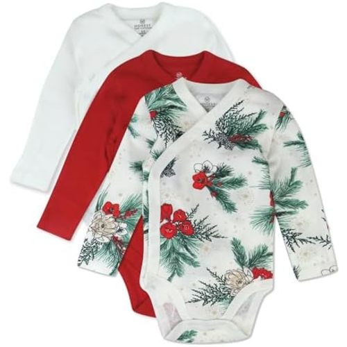 HonestBaby Baby Long Sleeve Side-Snap Organic Cotton Kimono Bodysuits (3 Pack)
