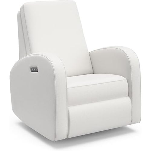 Storkcraft Santa Monica Power Recliner Swivel Glider (Ivory Basketweave) – Effortless Electronic Power Recline, USB-A & USB-C Charger