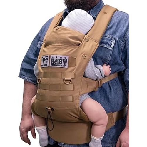 Ergonomic Lumbar Support Baby Carrier for Infants to Toddlers (8-33 lbs), Cozy and Lightweight Military Baby Carrier for Big and Tall Parents- Coyote Brown
