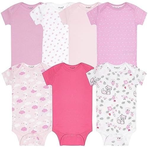 EVERYDAY KIDS 7 Pack Baby Bodysuits for Girls; 100% Soft Cotton Baby Girl Bodysuit; 3 Sturdy Snaps for Diapering