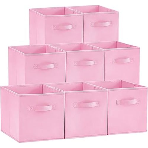 Lifewit 11 Inch Storage Cubes, 8 Packs Cube Storage Bins, Foldable Fabric Bins, Multi-color Organizers Decorative Organizing Baskets for Shelves for Closet, Utility Room, Storage Room, Pink