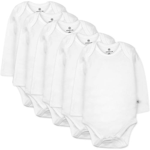 HonestBaby baby-boys 5-pack Long Sleeve Bodysuits One-piece 100% Organic Cotton for Infant Baby Boys, Unisex - 0-3 Months - 5-pack Bright White