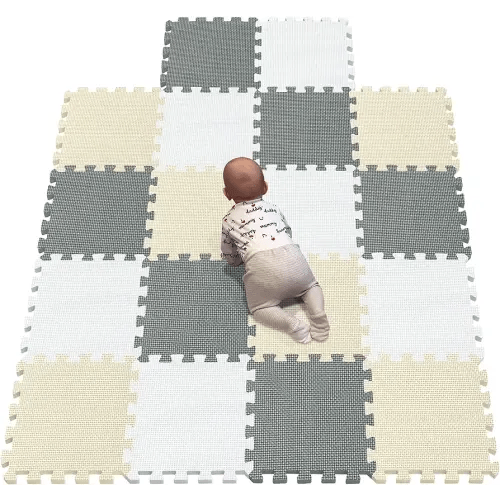 YIMINYUER Foam Play Mat Thick Soft EVA Interlocking Foam Floor Mats Children Yoga Exercise Multi Jigsaw Puzzle Blocking Board Kids Playmats White Beige Gray R01R10R12G301018