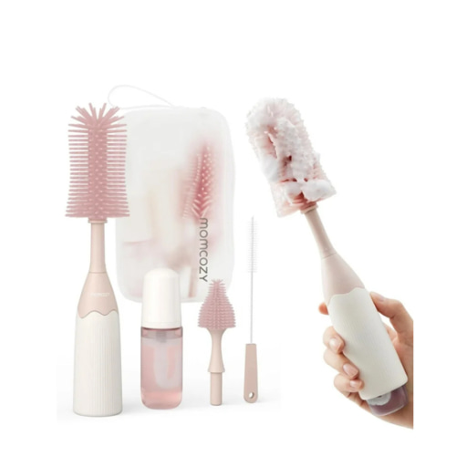Momcozy Portable Bottle Brush Set - Baby Bottle Cleaner Kit with Silicone Brush, Drying Rack - 6 in 1 Bottle Cleaning Tool for Home and Travel Pink 1 Set - Walmart.com