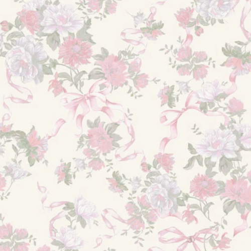 Cabbage Rose Bow Ribbons 33' L x 20.5" W Wallpaper Roll