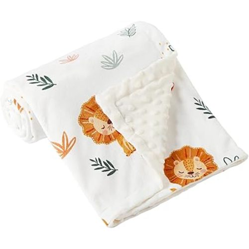 iEvolve Baby Nursery Bed Blankets Ultra Soft Double Layer Mini Blanket Minky Blanket Receiving Blankets Shower Gifts(Lion,30 * 47in)