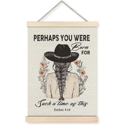 Rustic Western Cowgirl Hanging Canvas Wall Art - Inspirational Bible Verse Hanging Poster with Wooden Framed, Boho Scripture Christian Wall Decor for Bedroom Prayer Room Church, 12x16 in